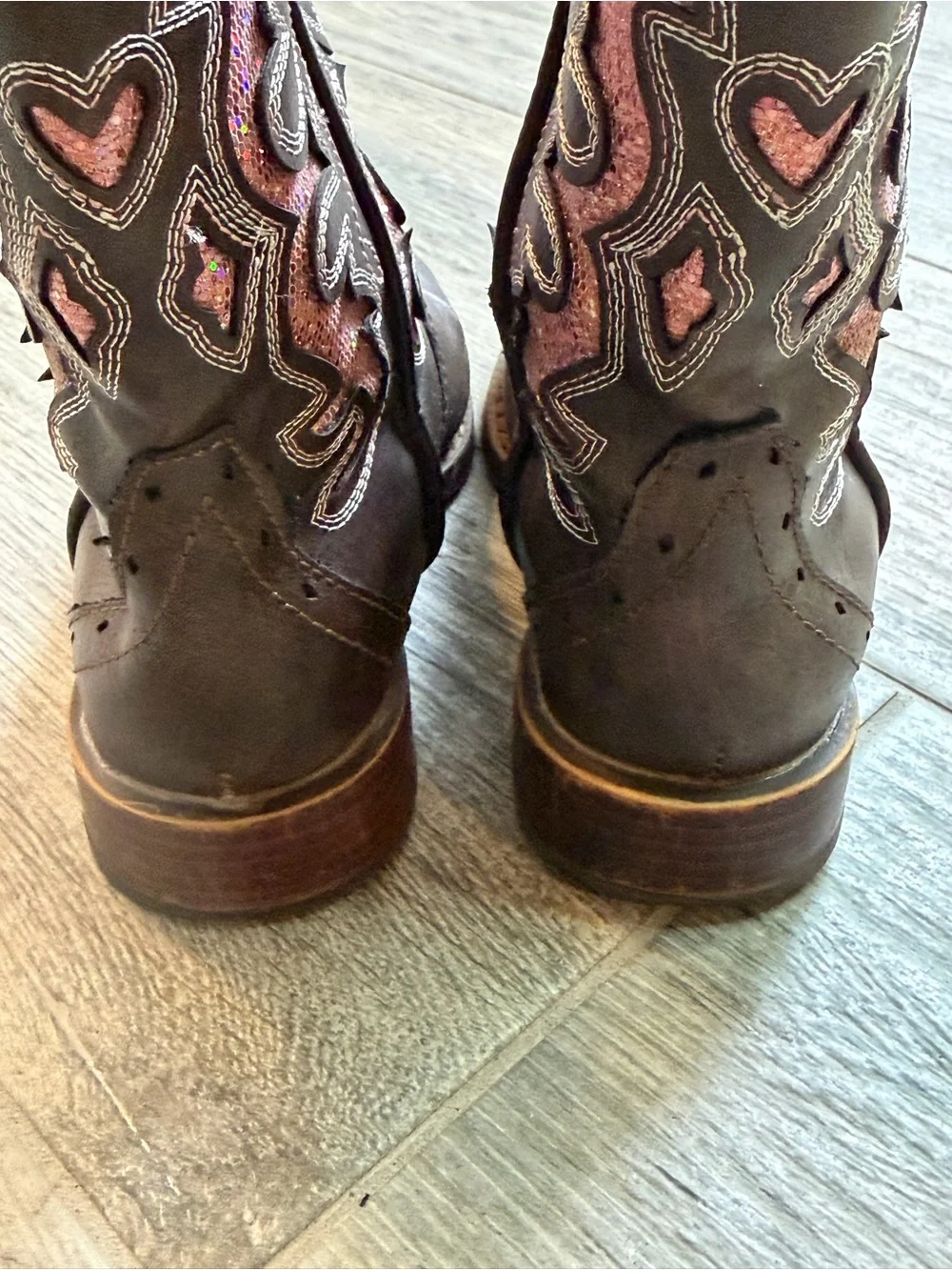 Roper Lexi Pink Rhinestone Glitter Inlay Square Toe Girls Boot Size 12